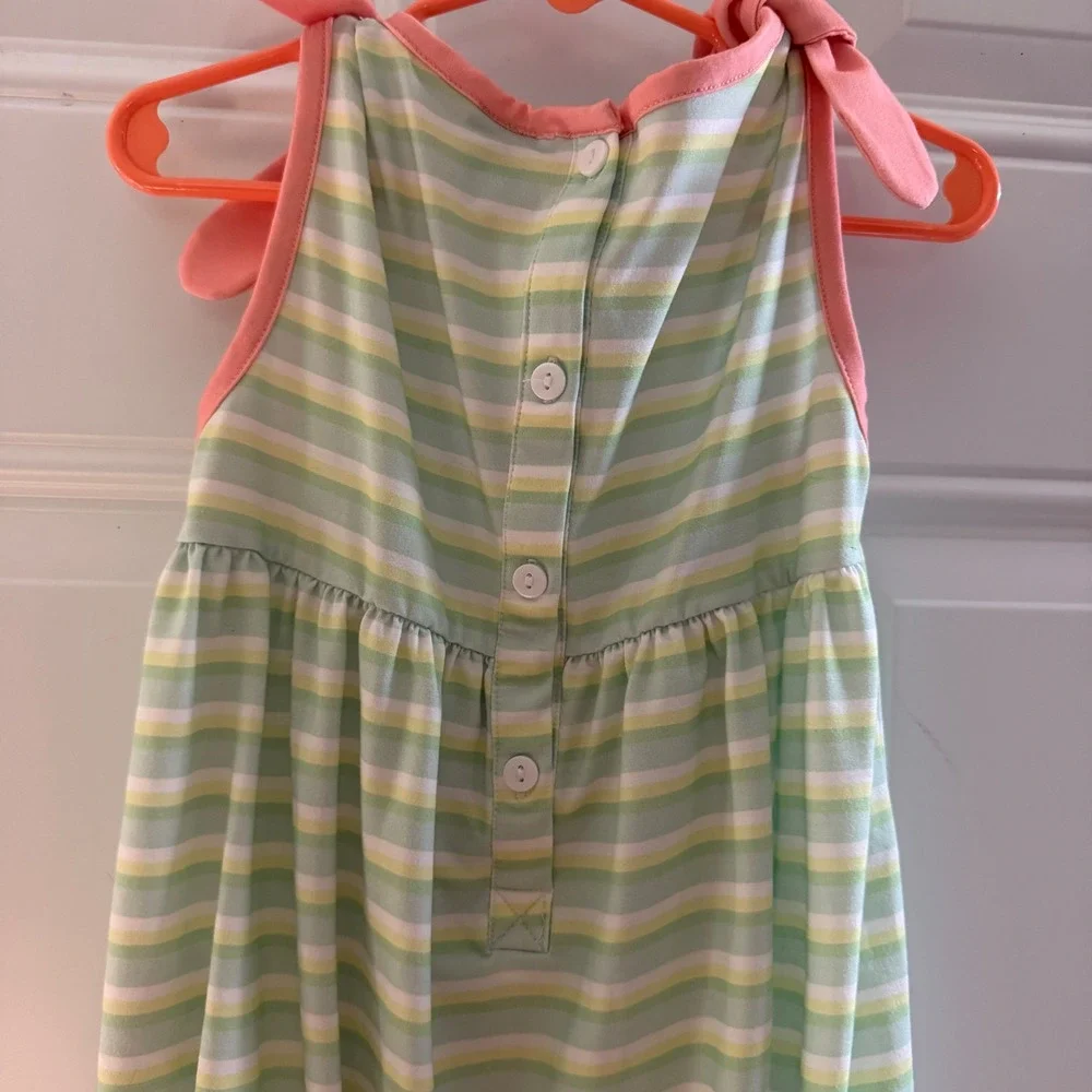 Saving Grace Smocks Girls Green Striped Tie Shoulder Bubble Romper Size 5